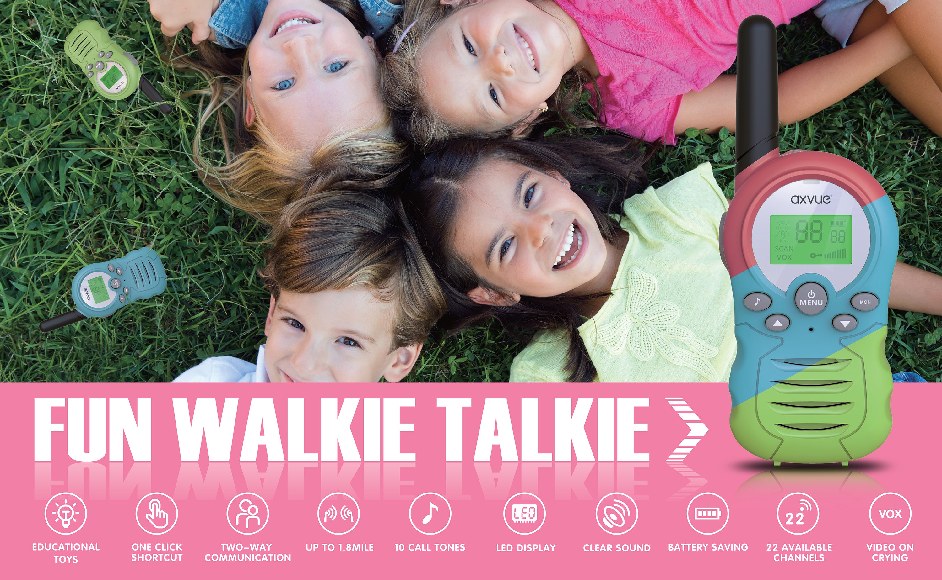 AXVUE T388A Multicolour Walkie Talkies 3 Pack