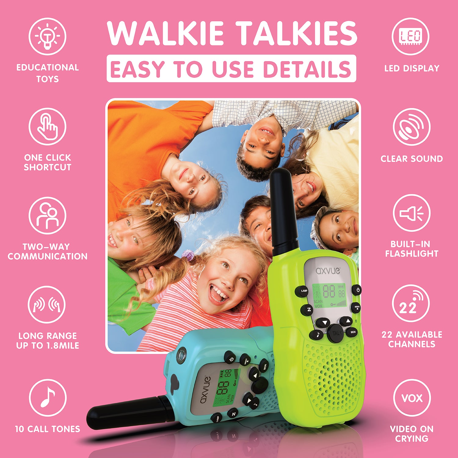 AXVUE T388 Multicolour Walkie Talkies 2 Pack
